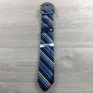 JF J. Ferrar Blue Striped Narrow Tie w/Silver Clip